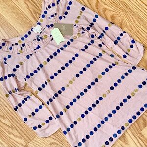 Anthropologie Postage Stamp Polkadot Quarter Sleeve Top Women’s XS NWT
